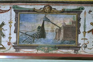 Um dispositivo que permitiu a Arquimedes (c.287-12 aC) arrastar um navio para terra, Stanza della Mattematica, 1587-1609